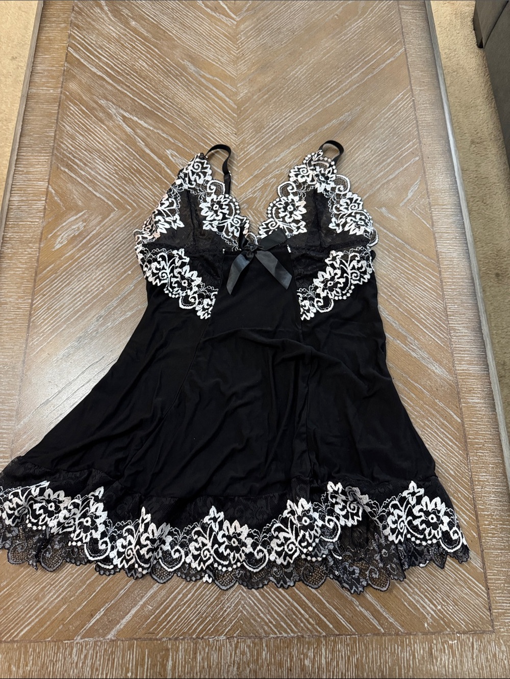 Black & White Floral Lace Chemise - Women Intimates